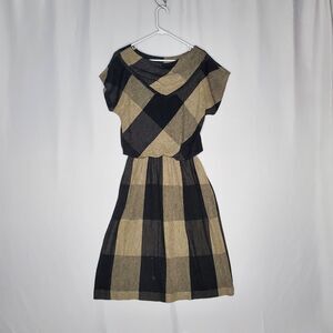 Strait Lane Vtg 60s Plaid Dress Medium Woven Shawl Cowl Pocket‎ Modest Church